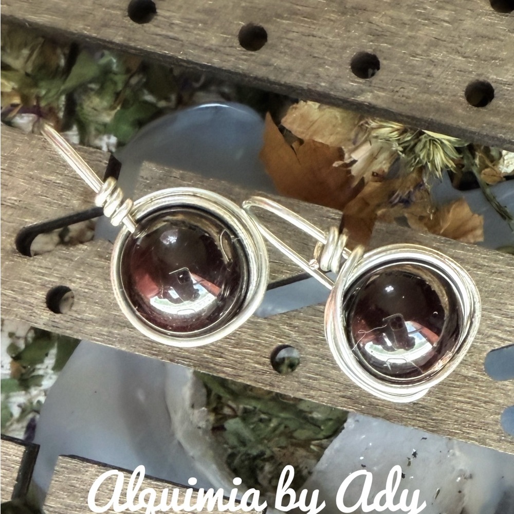 Fall + Silver Earrings with Intricate Metalwork garnet